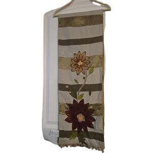 Pier 1 Imports Floral Embroidered Table Runner with Gold Stripes (13x72)